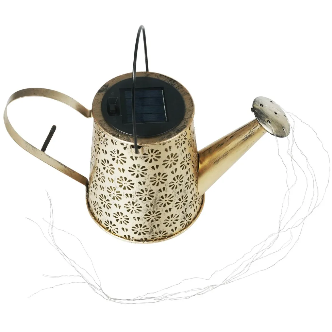 LED Solarlaterne Giesskanne Metall gold