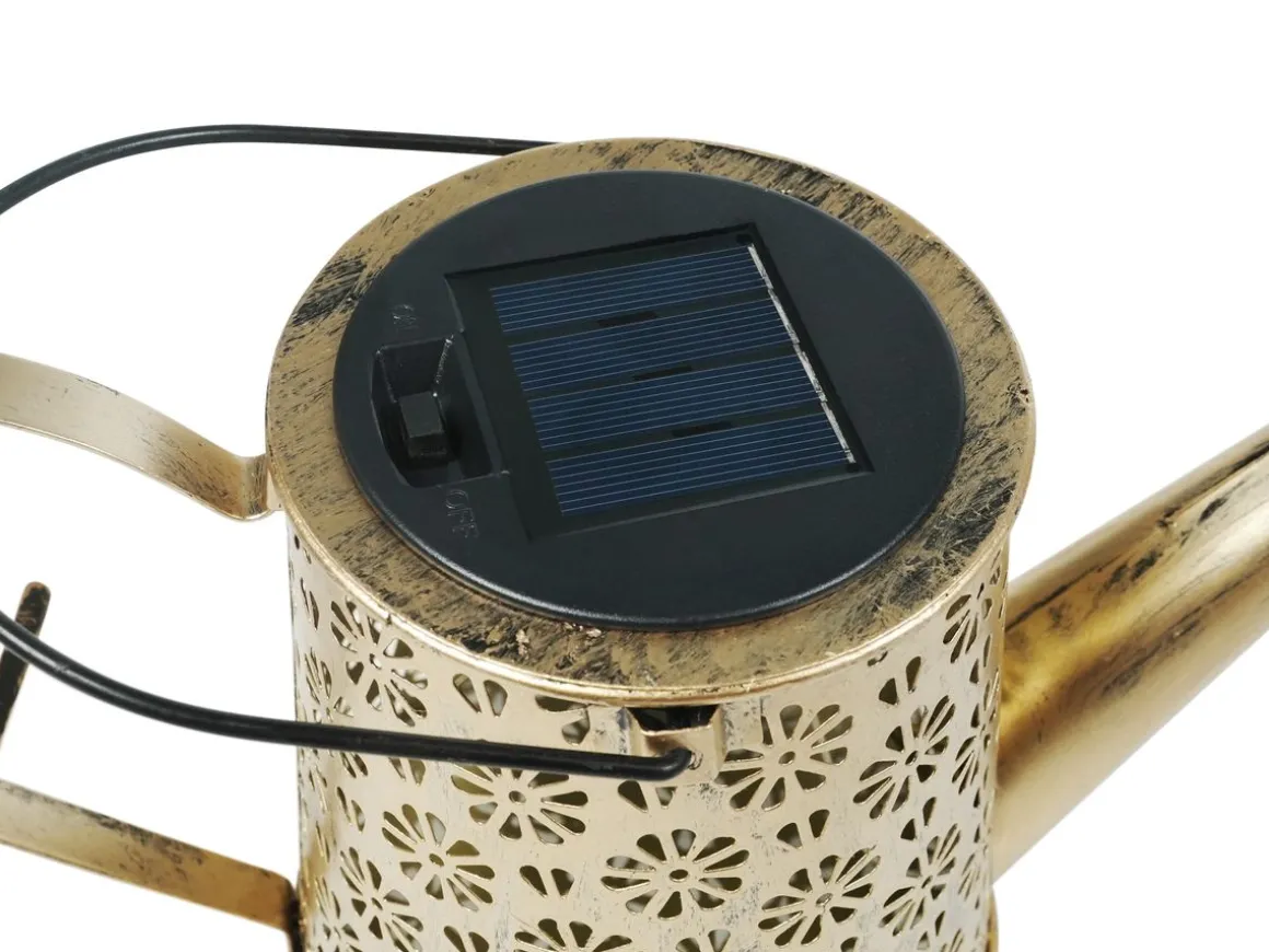 LED Solarlaterne Giesskanne Metall gold