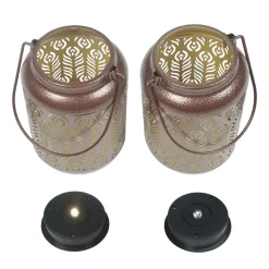 LED Solar Laterne SIYAH 2er Set 15 x 23 cm braun