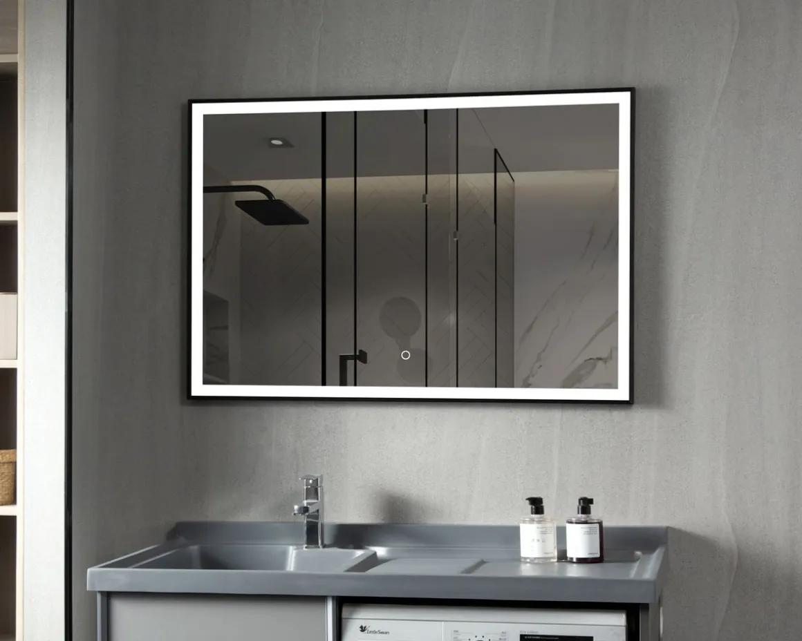 LED Wandspiegel 110 x 75 cm schwarz