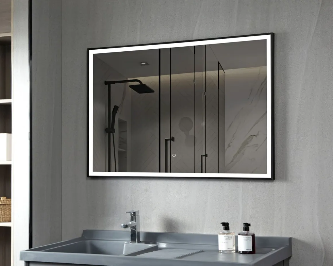 LED Wandspiegel 110 x 75 cm schwarz