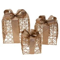 LED Weihnachtsdeko Geschenke Set 3-teilig gold
