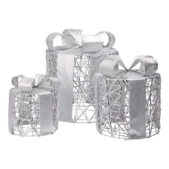 LED Weihnachtsdeko Geschenke Set rund 3-teilig silber