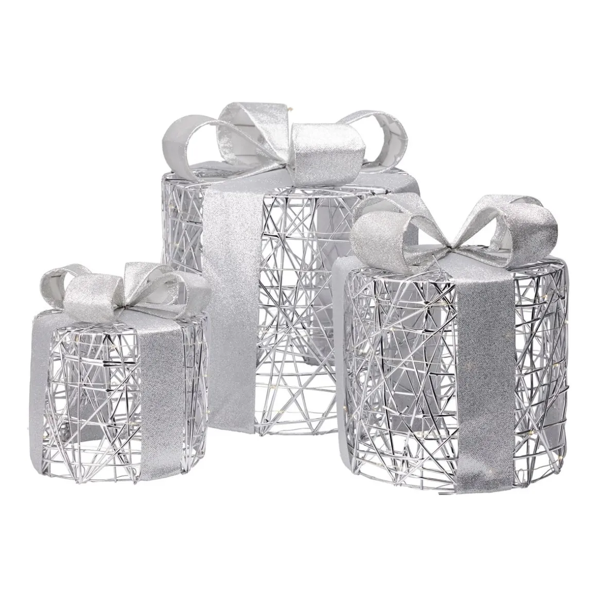 LED Weihnachtsdeko Geschenke Set rund 3-teilig silber