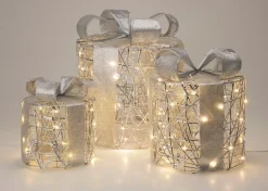 LED Weihnachtsdeko Geschenke Set rund 3-teilig silber