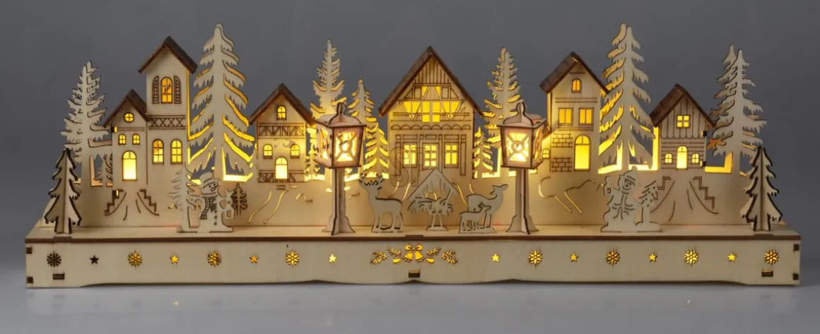 LED Weihnachtsdeko Holz Dorf 45 x 15 cm