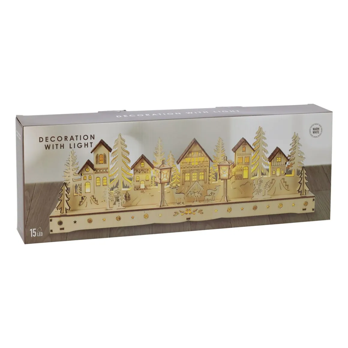LED Weihnachtsdeko Holz Dorf 45 x 15 cm