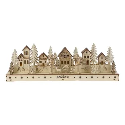 LED Weihnachtsdeko Holz Dorf 45 x 15 cm