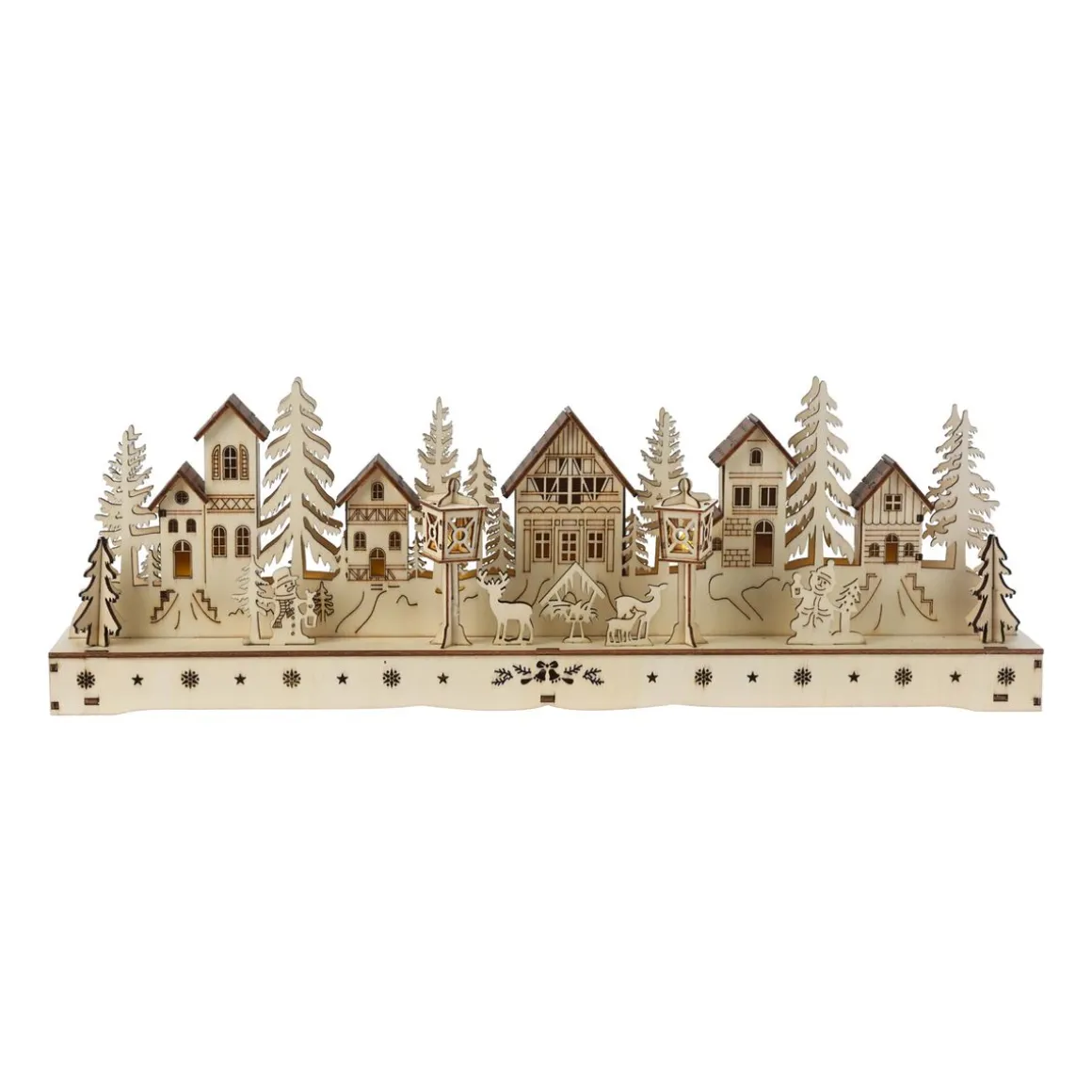 LED Weihnachtsdeko Holz Dorf 45 x 15 cm
