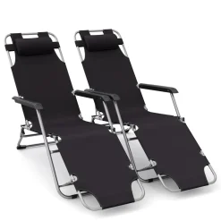 Liegestuhl Campingstuhl schwarz 2er Set