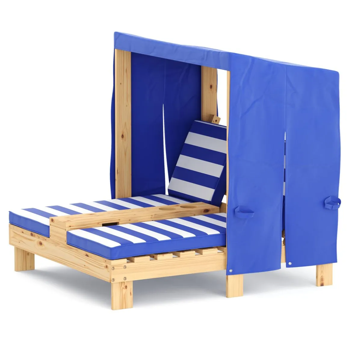 Liegestuhl Holz Kinder für 2 Personen weiss/blau