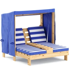 Liegestuhl Holz Kinder für 2 Personen weiss/blau