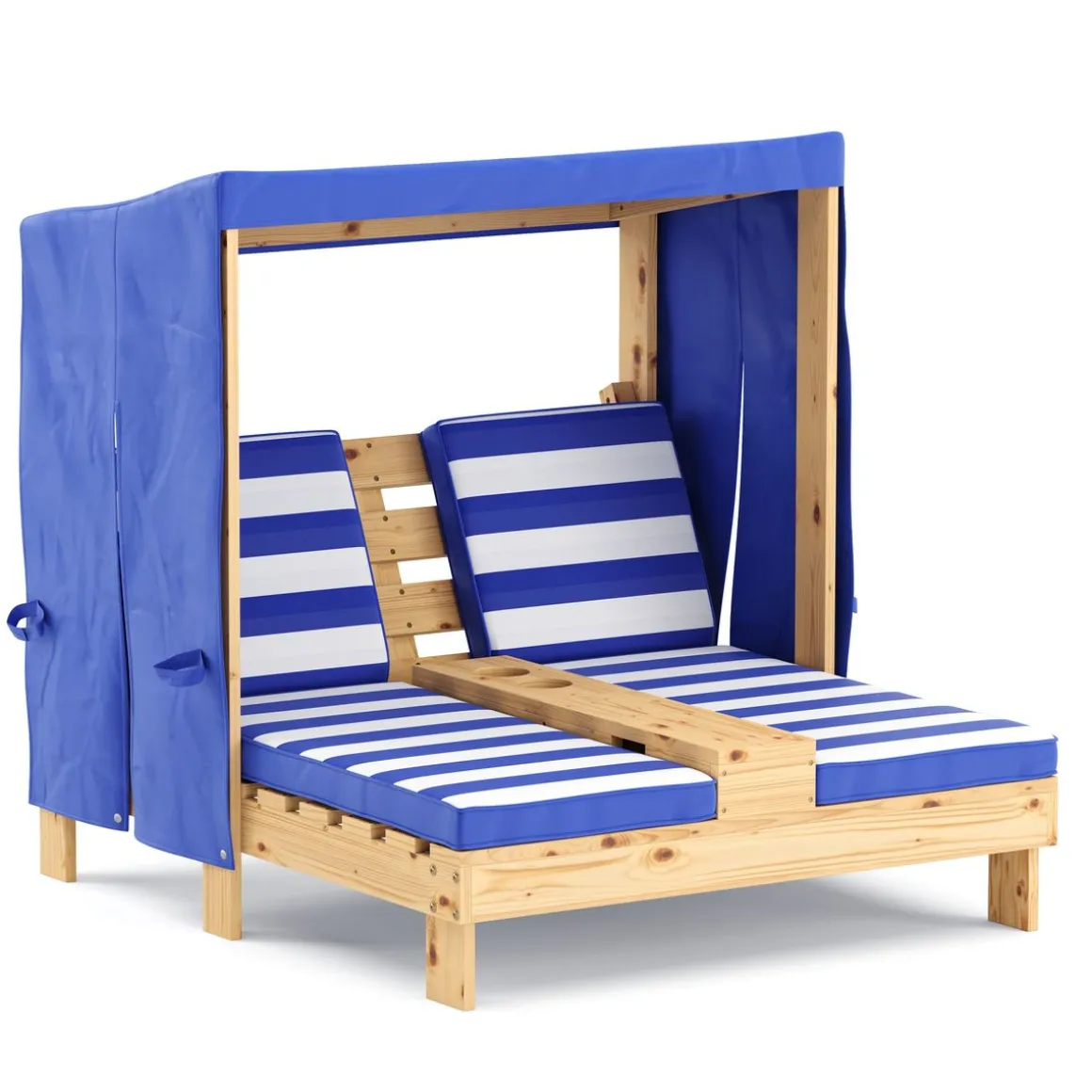 Liegestuhl Holz Kinder für 2 Personen weiss/blau