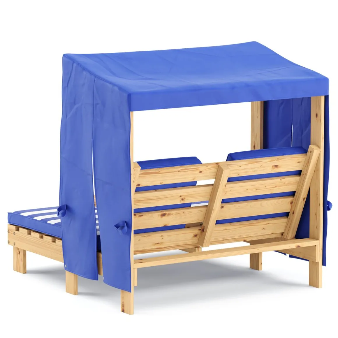 Liegestuhl Holz Kinder für 2 Personen weiss/blau