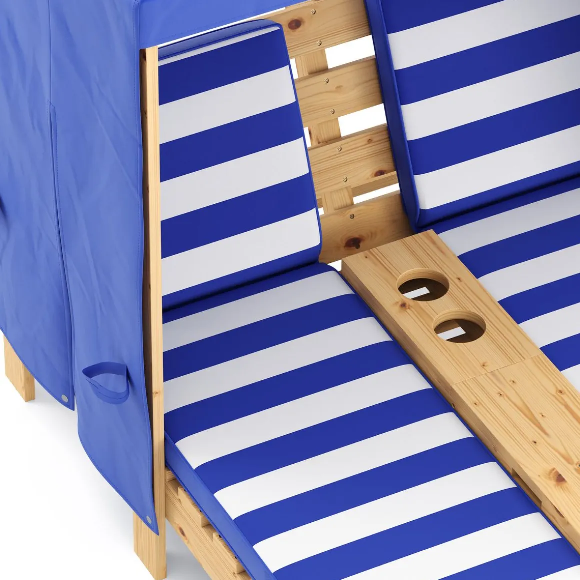 Liegestuhl Holz Kinder für 2 Personen weiss/blau