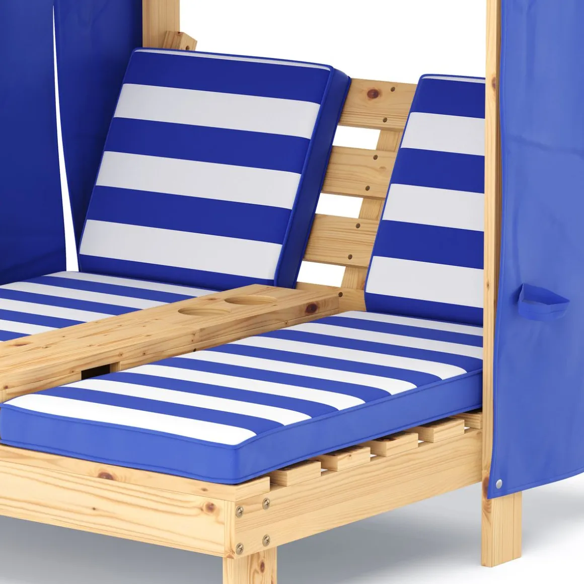 Liegestuhl Holz Kinder für 2 Personen weiss/blau
