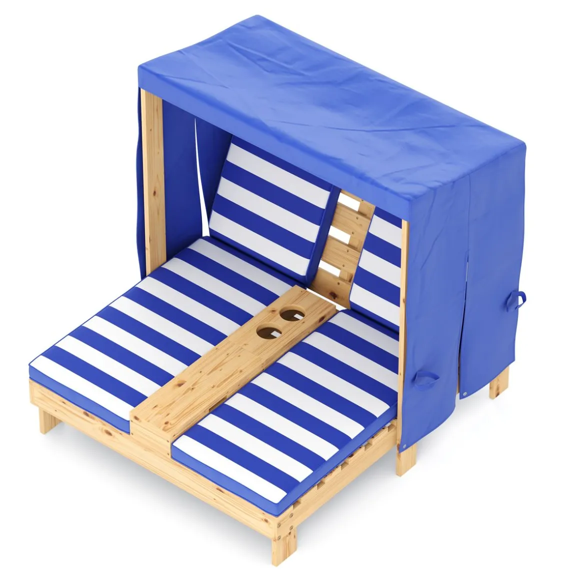Liegestuhl Holz Kinder für 2 Personen weiss/blau