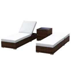 Liegestuhl Rattan BILBAO braun/weiss Set 3-teilig