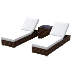 Liegestuhl Rattan BILBAO braun/weiss Set 3-teilig
