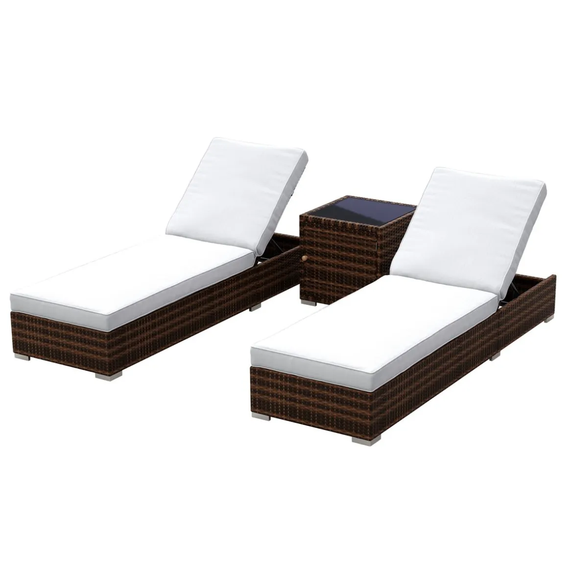 Liegestuhl Rattan BILBAO braun/weiss Set 3-teilig