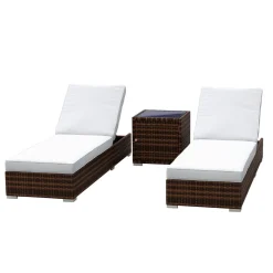Liegestuhl Rattan BILBAO braun/weiss Set 3-teilig