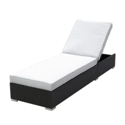 Liegestuhl Rattan BILBAO schwarz/weiss Set 3-teilig