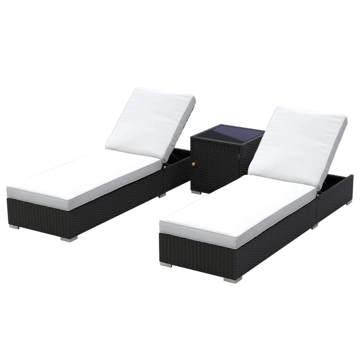 Liegestuhl Rattan BILBAO schwarz/weiss Set 3-teilig