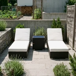 Liegestuhl Rattan BILBAO schwarz/weiss Set 3-teilig