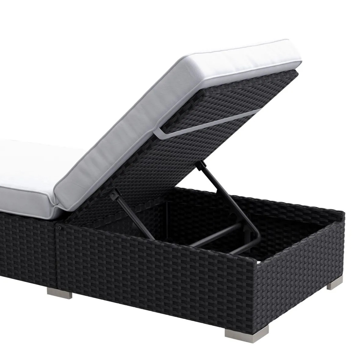 Liegestuhl Rattan BILBAO schwarz/weiss Set 3-teilig