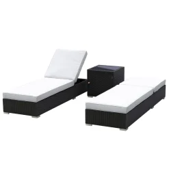 Liegestuhl Rattan BILBAO schwarz/weiss Set 3-teilig