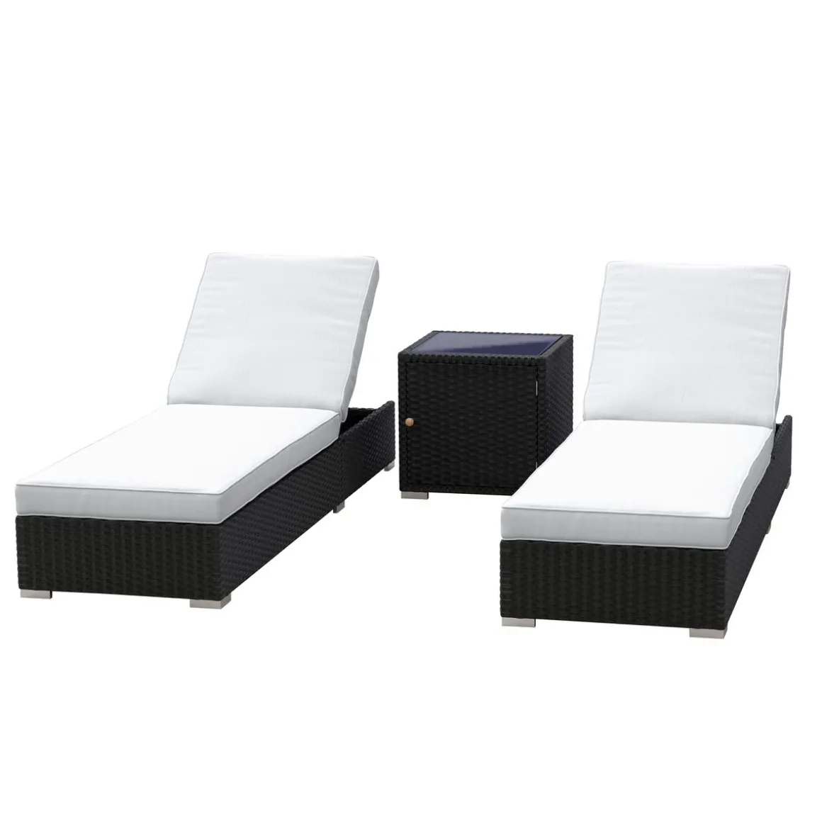 Liegestuhl Rattan BILBAO schwarz/weiss Set 3-teilig