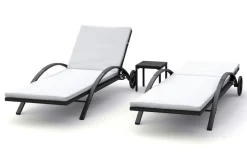 Liegestuhl Rattan KIM schwarz/weiss Set 3-teilig