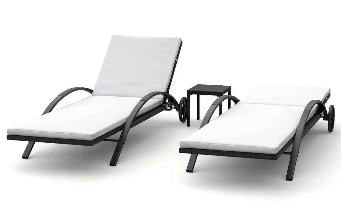 Liegestuhl Rattan KIM schwarz/weiss Set 3-teilig