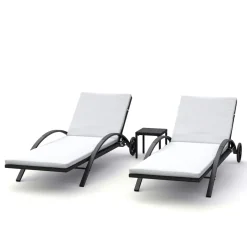 Liegestuhl Rattan KIM schwarz/weiss Set 3-teilig