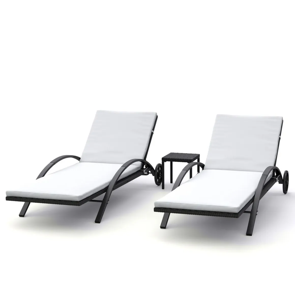 Liegestuhl Rattan KIM schwarz/weiss Set 3-teilig