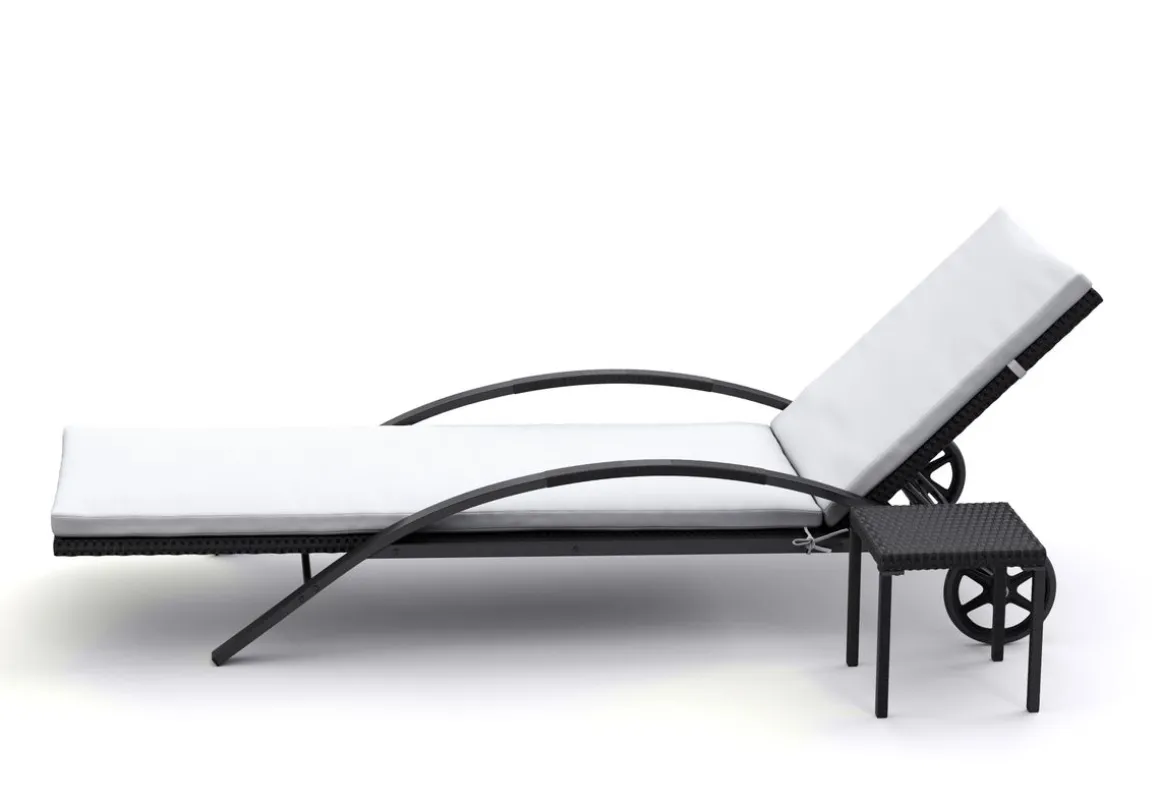 Liegestuhl Rattan KIM schwarz/weiss Set 3-teilig
