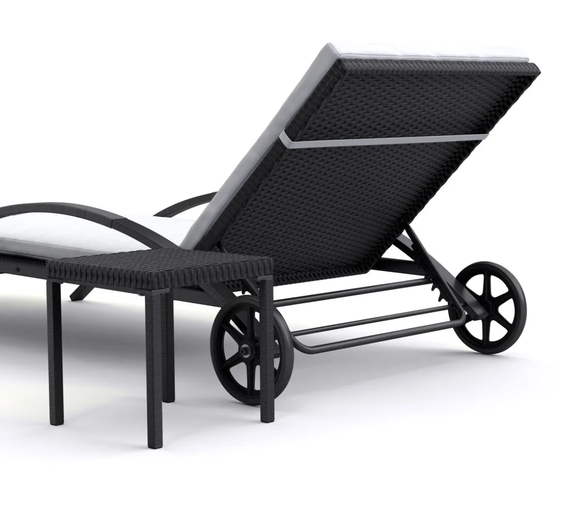 Liegestuhl Rattan KIM schwarz/weiss Set 3-teilig