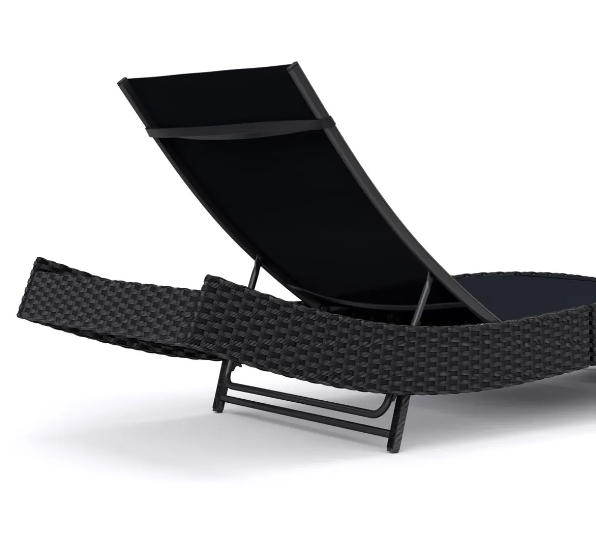 Liegestuhl Rattan WAVE schwarz
