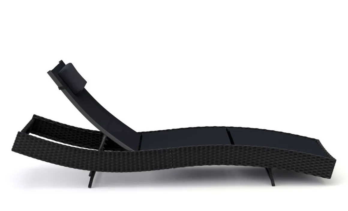 Liegestuhl Rattan WAVE schwarz