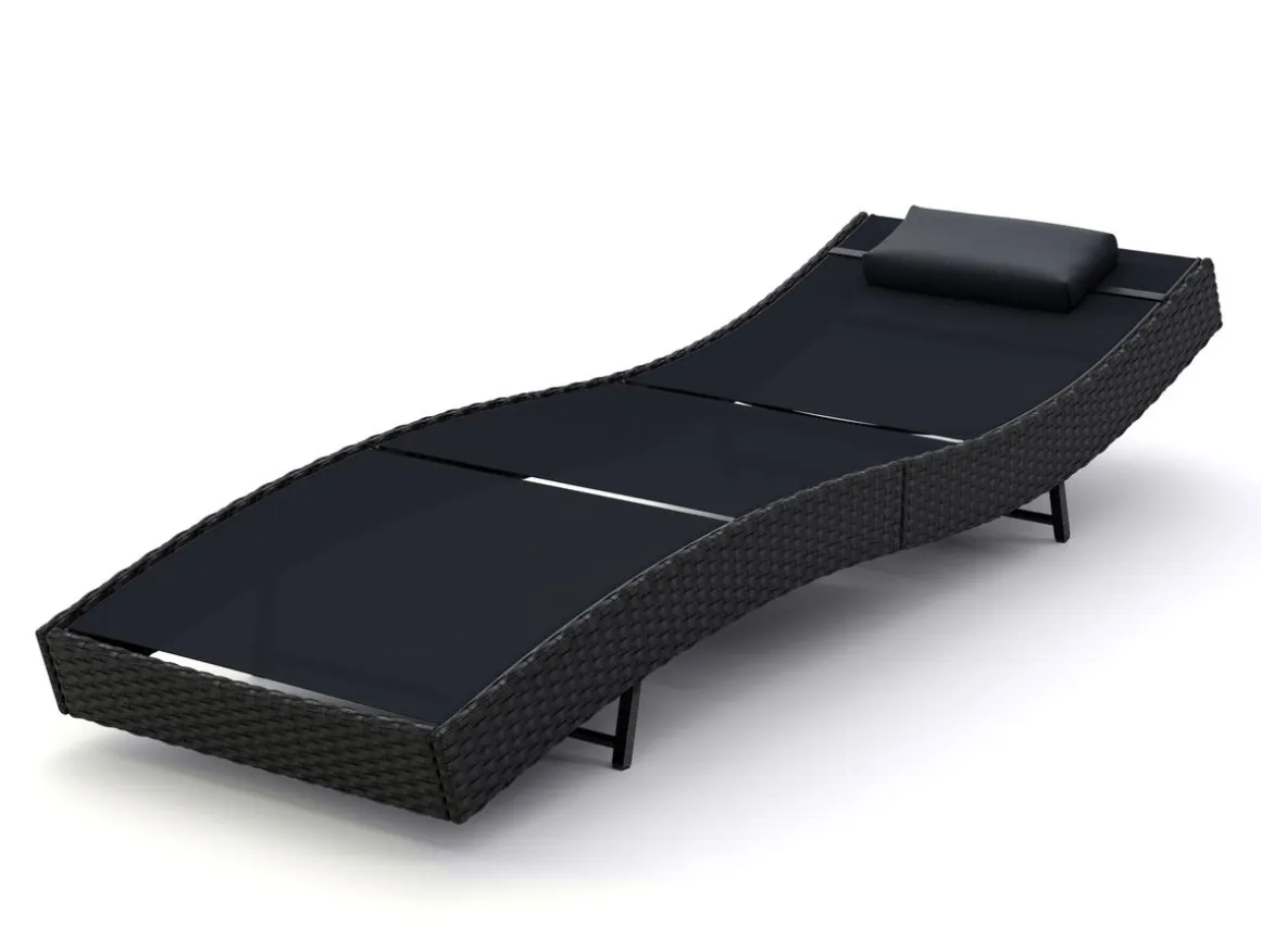 Liegestuhl Rattan WAVE schwarz