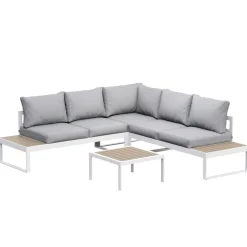 Lounge CAMILA hellgrau/weiss/braun