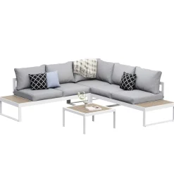 Lounge CAMILA hellgrau/weiss/braun