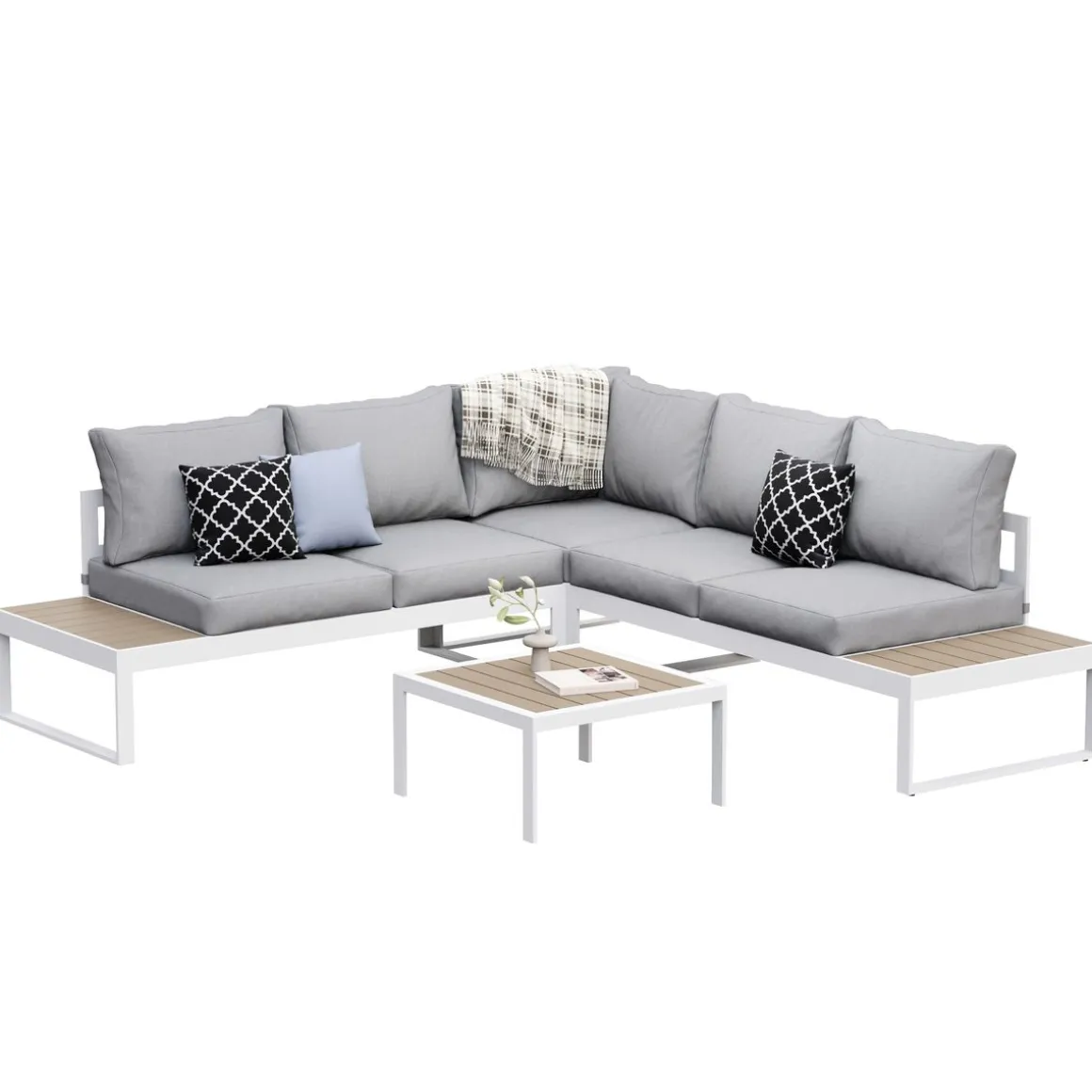 Lounge CAMILA hellgrau/weiss/braun