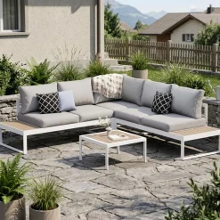 Lounge CAMILA hellgrau/weiss/braun