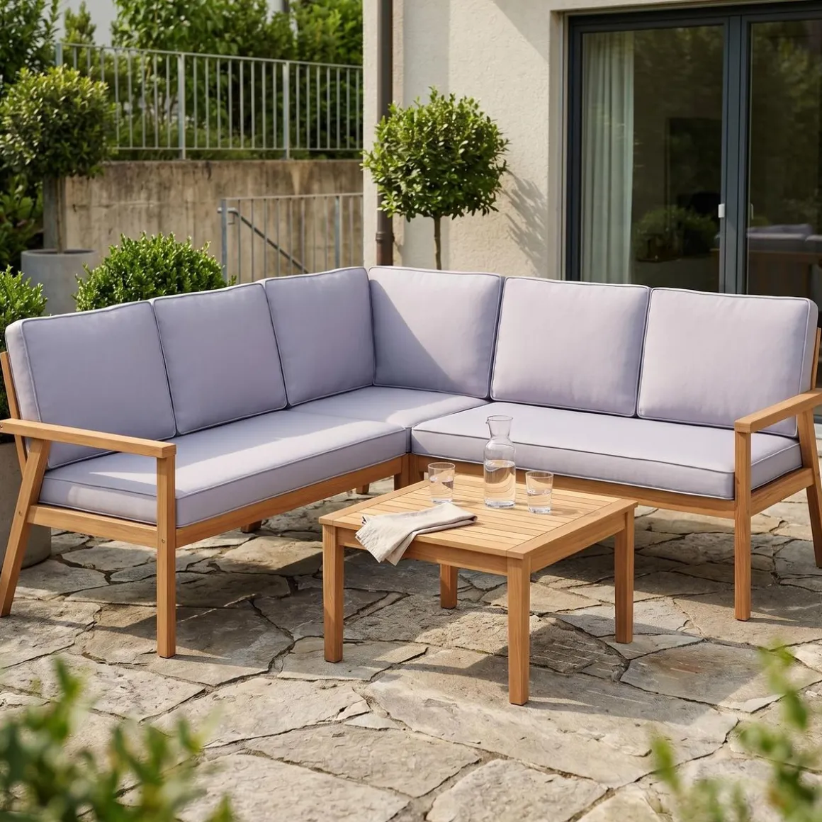 Lounge Holz GIRONA natur/grau