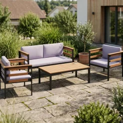 Lounge Holz MARLA schwarz/natur/grau