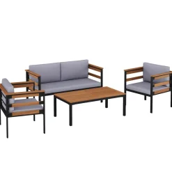 Lounge Holz MARLA schwarz/natur/grau