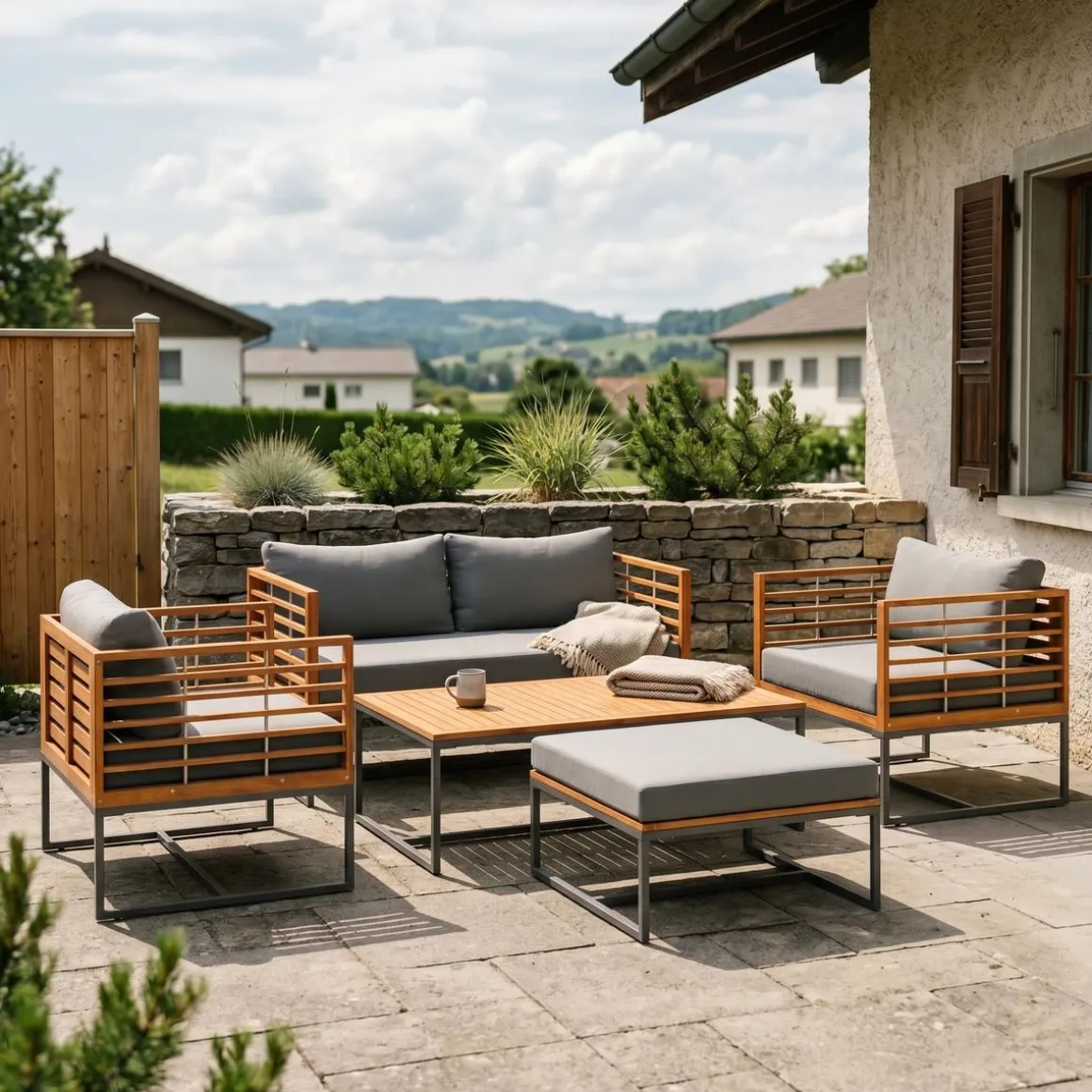 Lounge Holz MAVIS schwarz/natur/anthrazit