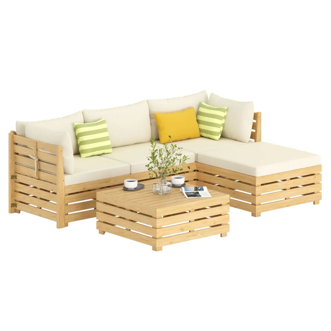 Lounge Holz RAFALE 5-teilig beige/natur