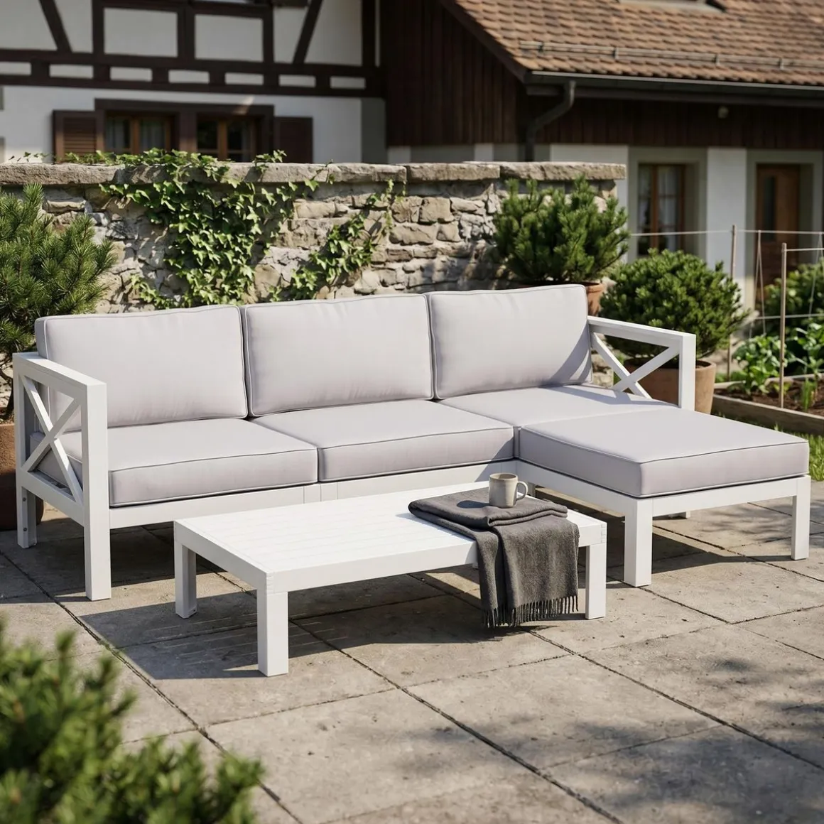 Lounge Holz TOLEDO weiss/grau